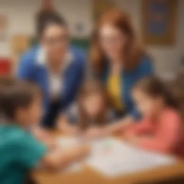 Teacher assisting students with math games