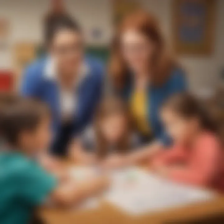 Teacher assisting students with math games
