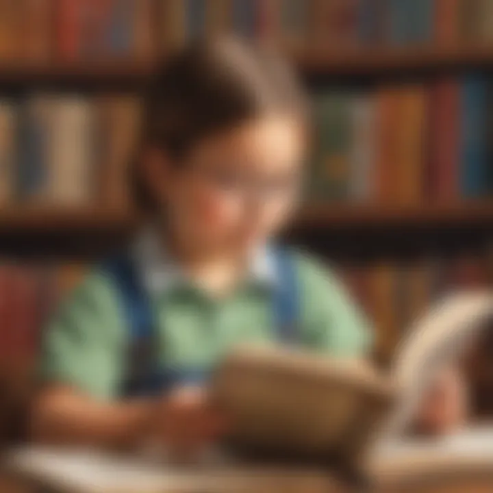 A child reading a book with a quote about learning