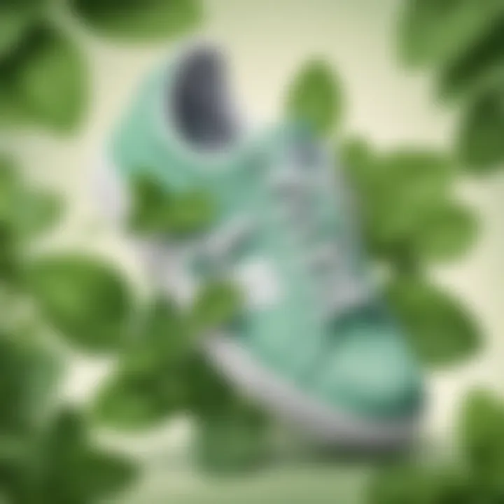 Fresh mint leaves in sneakers