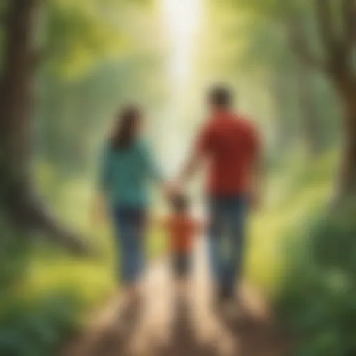 Parent and child walking hand in hand in nature