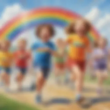 Energetic Children Racing in Rainbow Relay