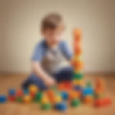 Young child playing with colorful building blocks