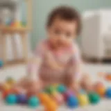 Infant exploring colorful sensory toys