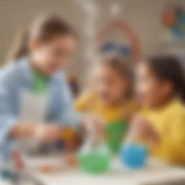 Engaging in Chemical Reactions with Preschool Science Children observing a simple chemical reaction in a playful setting.