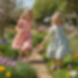 Children joyfully hunting for Easter eggs in a vibrant garden