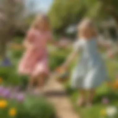 Joyful Easter Egg Hunt in Full Bloom Children joyfully hunting for Easter eggs in a vibrant garden