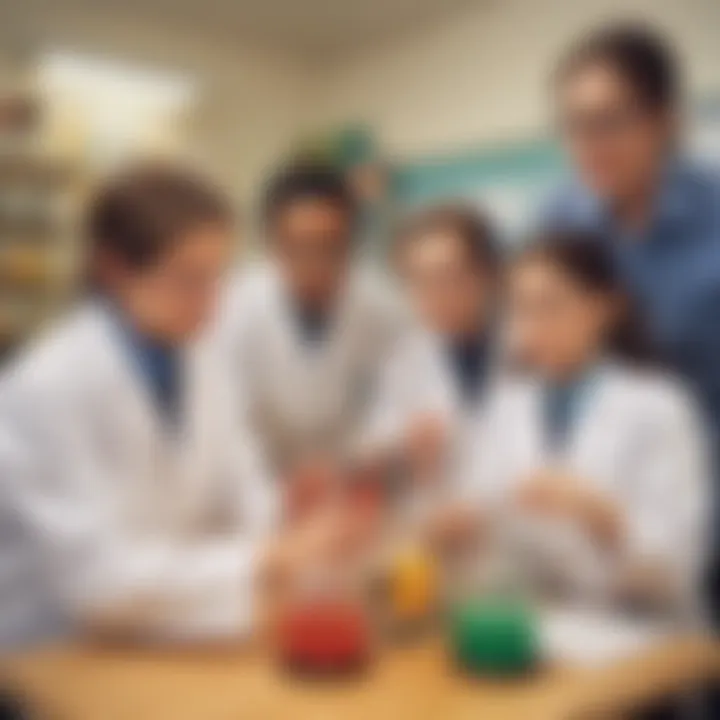 Classroom setting with students involved in a science experiment