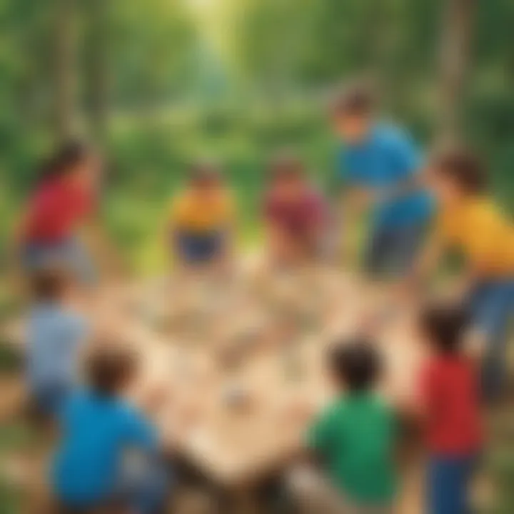 Children participating in a team-building game outdoors