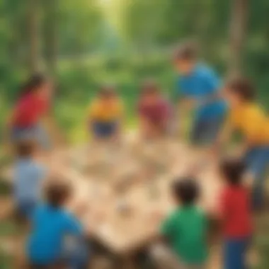 Team Building Game Outdoors Children participating in a team-building game outdoors