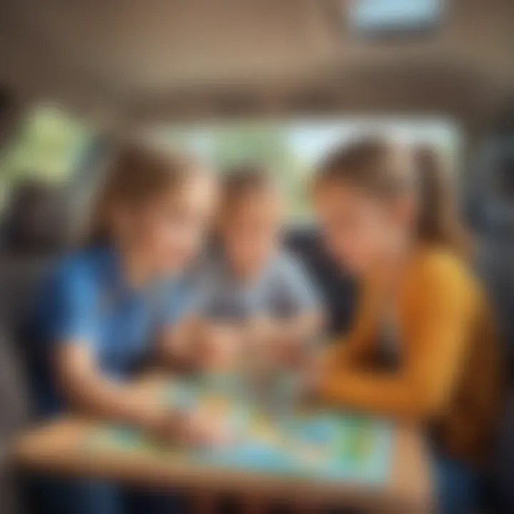 Children solving puzzles together in the car