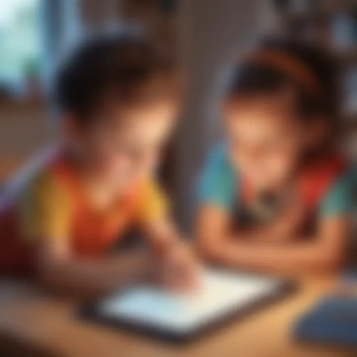 Kids playing educational writing game on a tablet