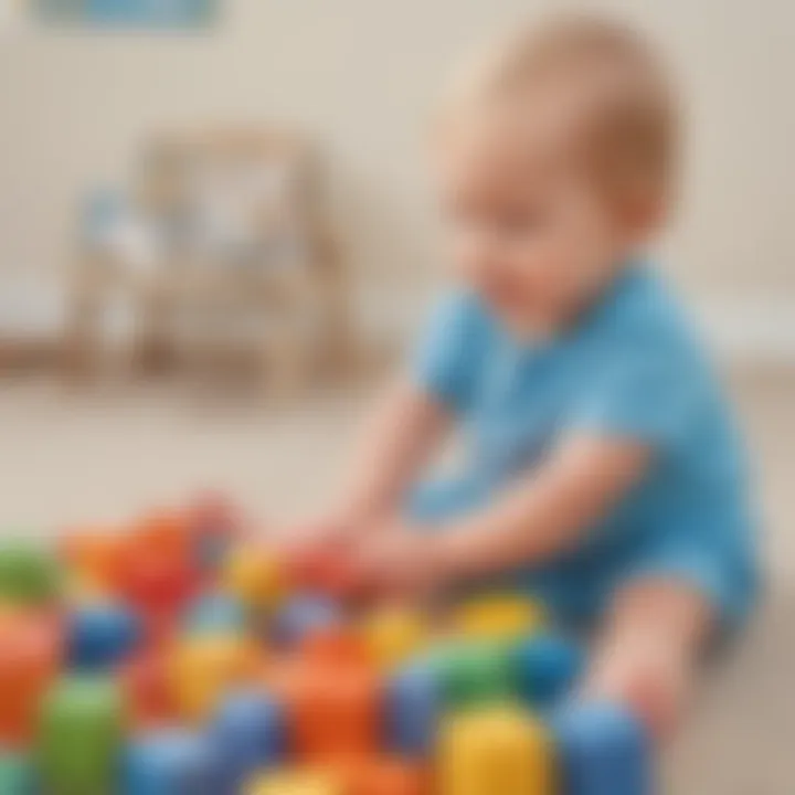 18-month-old child engaged in sensory play with colorful blocks