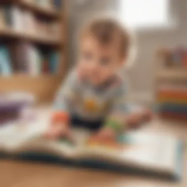 18-month-old child enjoying interactive storytime with colorful books