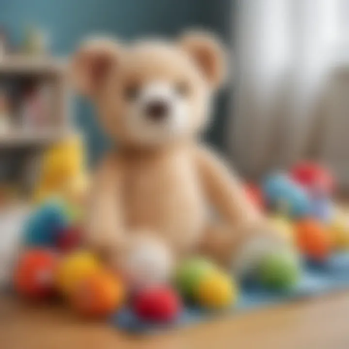 Soft plush toys set up for interactive play.