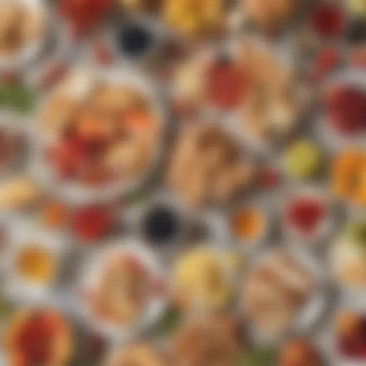 An elegantly arranged picnic spread featuring artisanal sandwiches, seasonal fruits, and decorative elements that enhance the aesthetic.