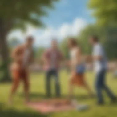 Friends Playing Outdoor Game A group of friends enjoying an outdoor game, laughter echoing in the air as they engage in a spirited competition.