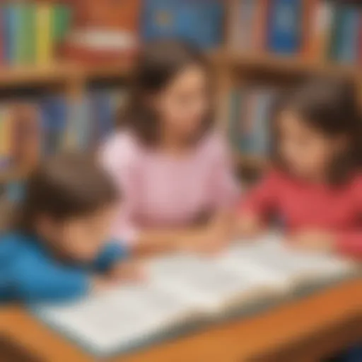 Children engaged in literacy activity with colorful books