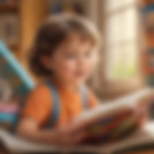 A young child immersed in a colorful storybook, showcasing the joy of reading.