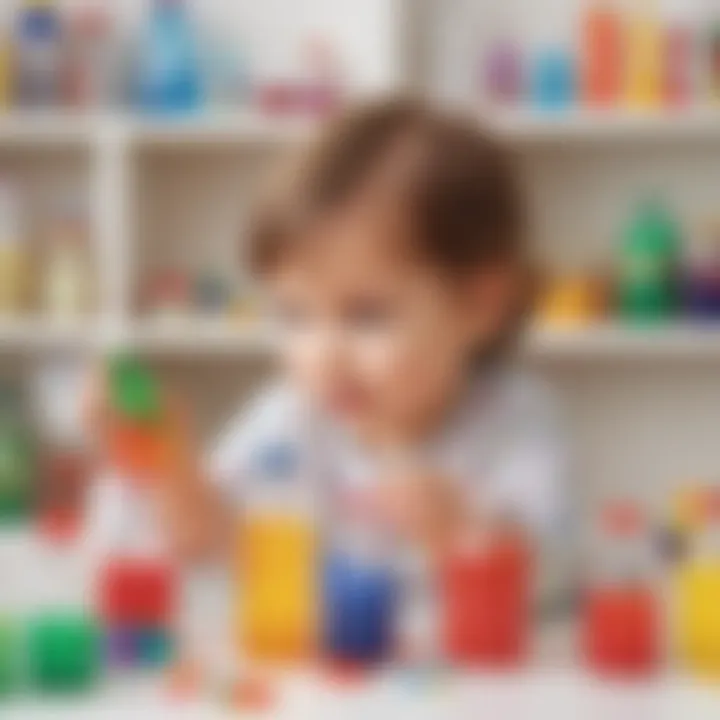 Toddler exploring colorful sensory bottles