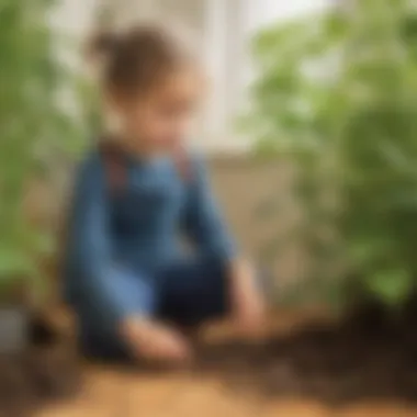 Preschooler observing plants and soil