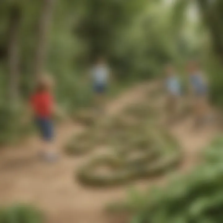 Children participating in a snake movement game outdoors.