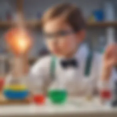 Inquisitive Chemical Reactions Exploration STEM experiment with a child observing chemical reactions in a laboratory setting