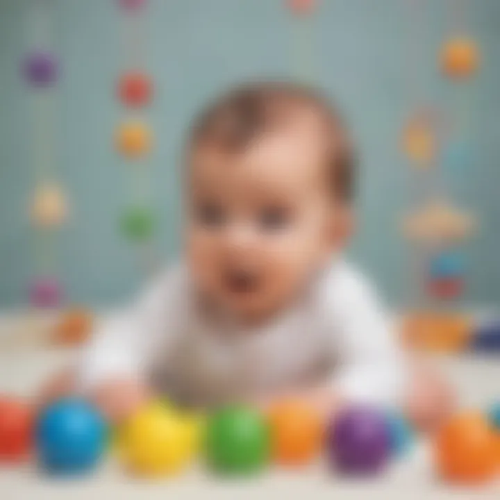 Infant engaging with colorful sensory toys