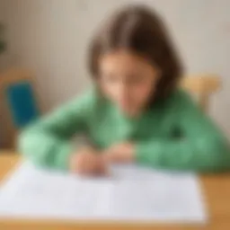 Child practicing writing with printable worksheet