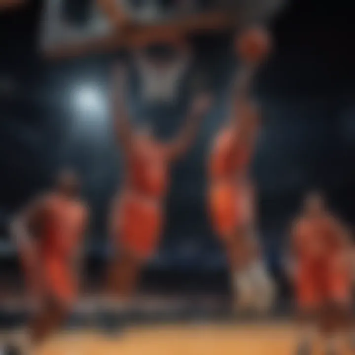 Players in action under rim lights