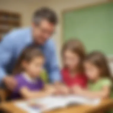 Illustration depicting parents and teachers guiding children with sight words