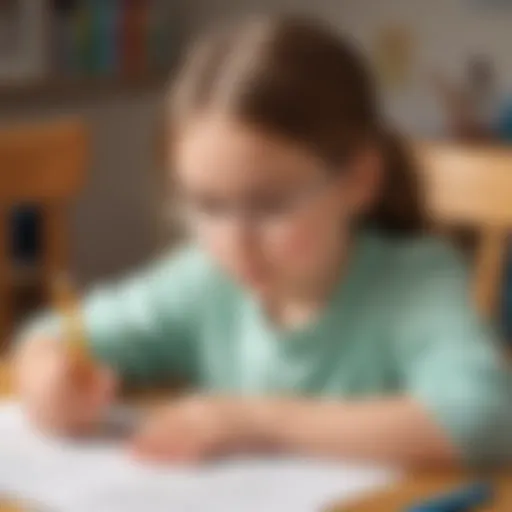 Illustration of a child engrossed in learning with sight words flash cards and pictures