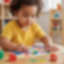 Preschooler engaged in sensory play with colorful shapes