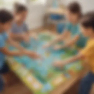 Elementary students playing handwashing-themed board game