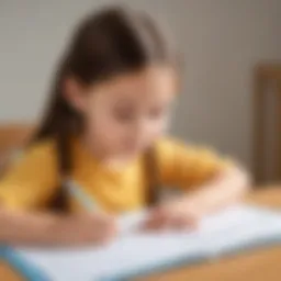 Illustration depicting child writing on name practice sheet