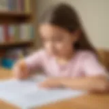 A child focused on handwriting practice using worksheets