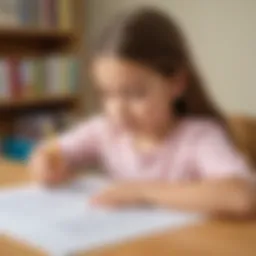 A child focused on handwriting practice using worksheets