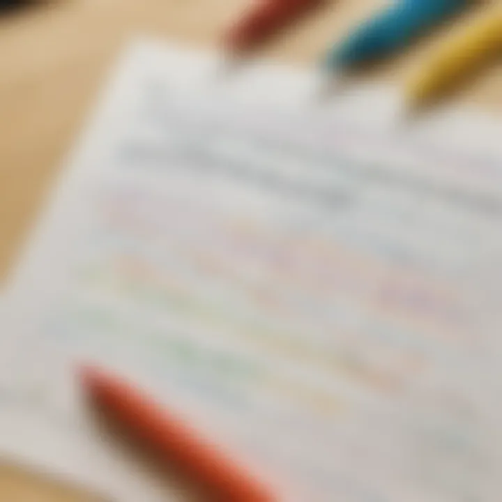 A close-up view of colorful handwriting worksheets designed for children