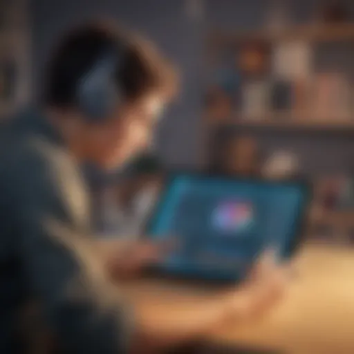 A person engaging with an audio learning app on a tablet