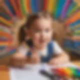 Young child engaging in creative writing with colorful crayons