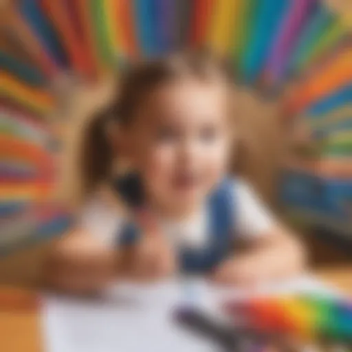 Young child engaging in creative writing with colorful crayons