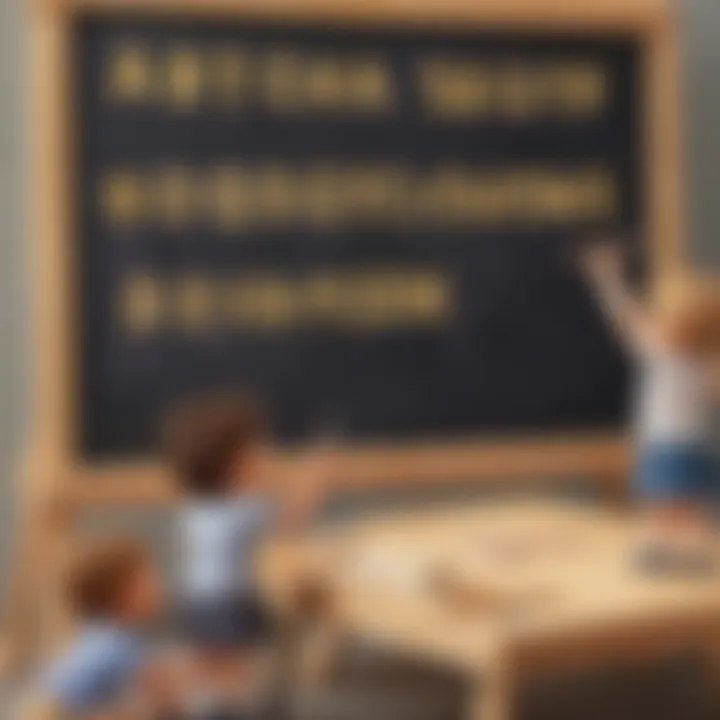 Children practicing letters on a large chalkboard