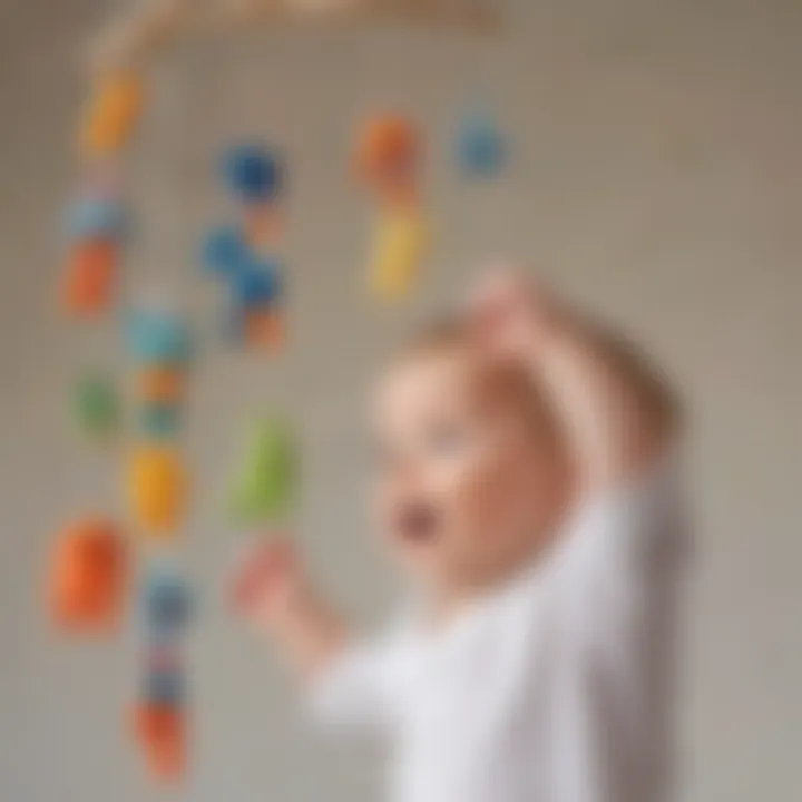 6-month-old baby reaching for hanging toys