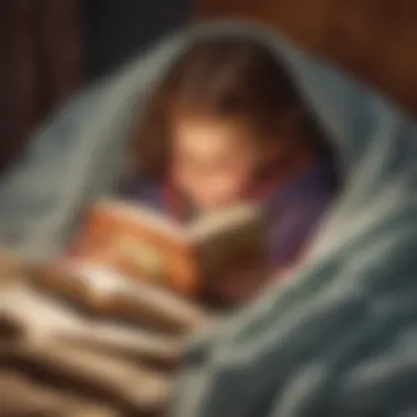 A child engrossed in reading a book under a cozy blanket