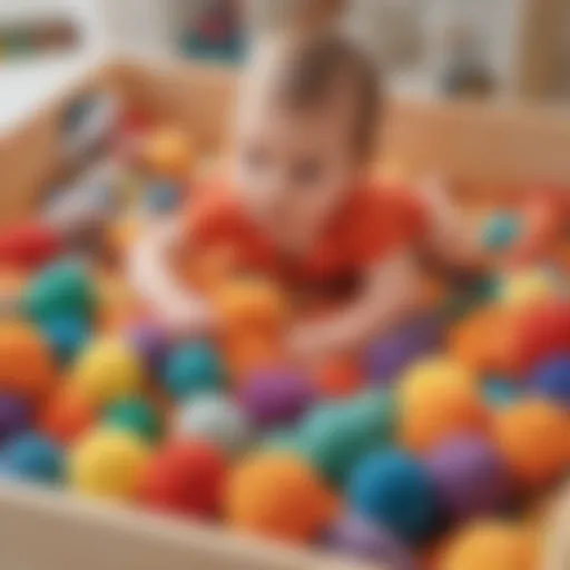 A vibrant sensory play setup featuring colorful textures and safe objects.