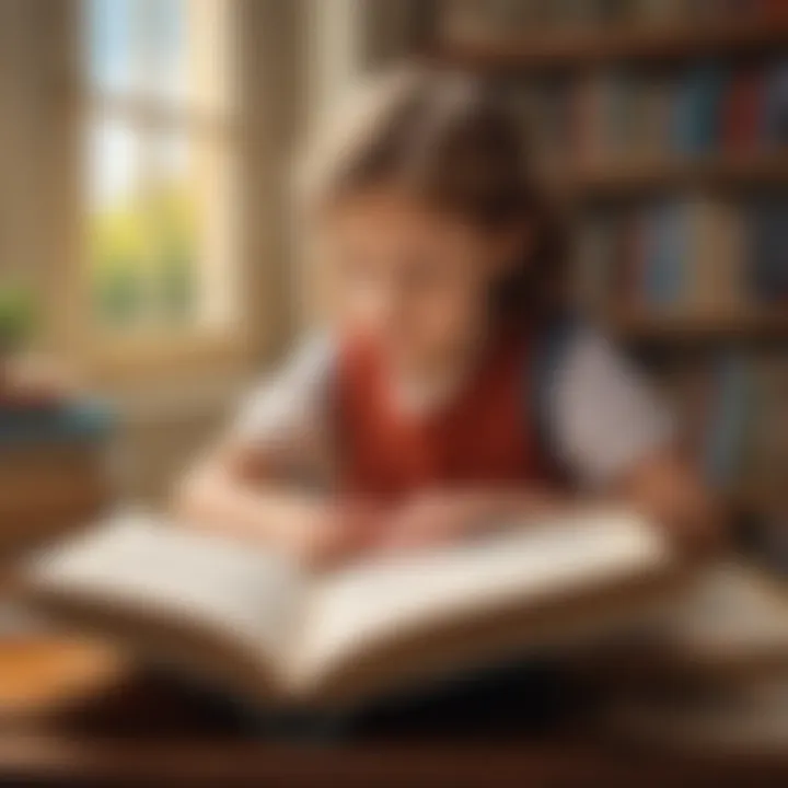 Child engaged in reading a book