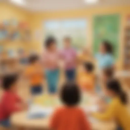 A vibrant classroom setting with children engaged in language activities.
