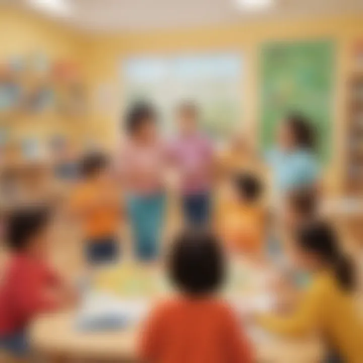 A vibrant classroom setting with children engaged in language activities.