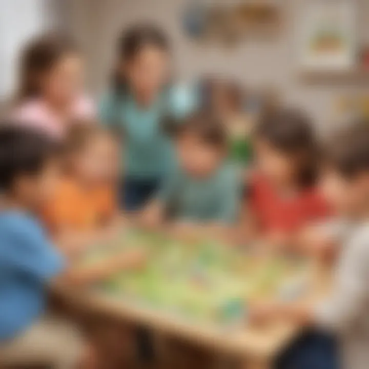 A group of children participating in a fun language game.