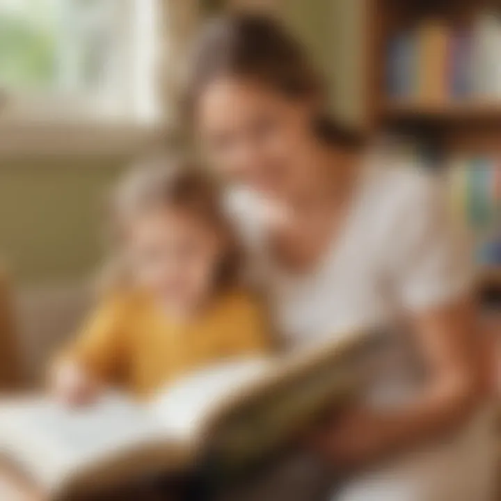 A parent reading a storybook to a child, enhancing vocabulary skills.